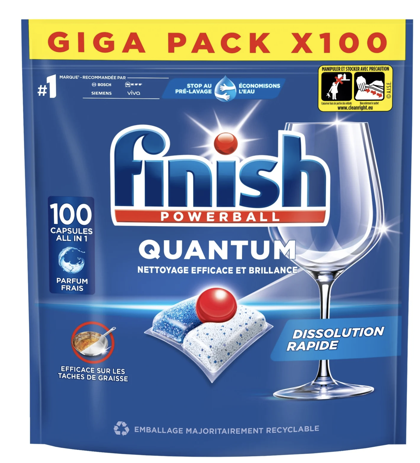 200 Capsules Lave-vaisselle Quantum Powerball All in One Finish