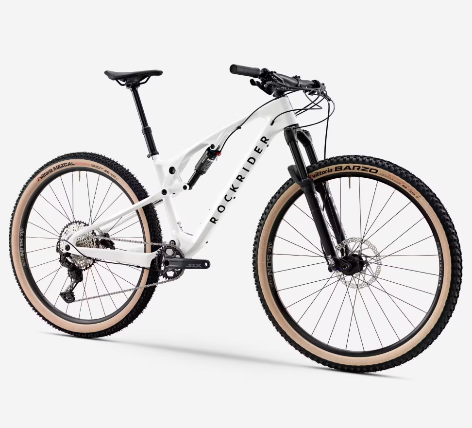 Vélo VTT Rockrider tout suspendu XC cadre carbone RACE 900 S, Blanc - Tailles du S au XL