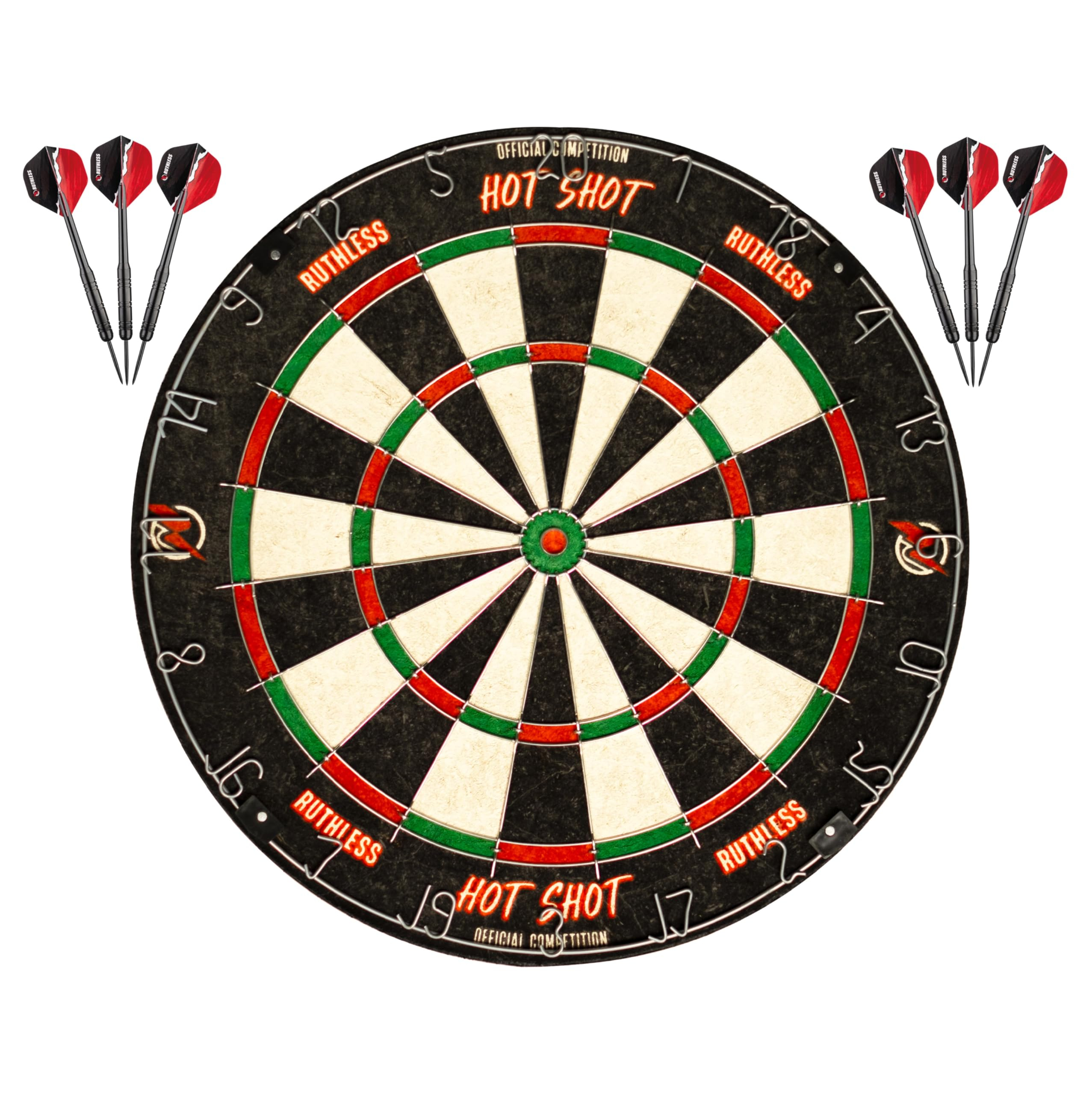 Cible de fléchettes Ruthless Hot Shot avec 2 jeux de fléchettes à pointe en acier (vendeur tiers)