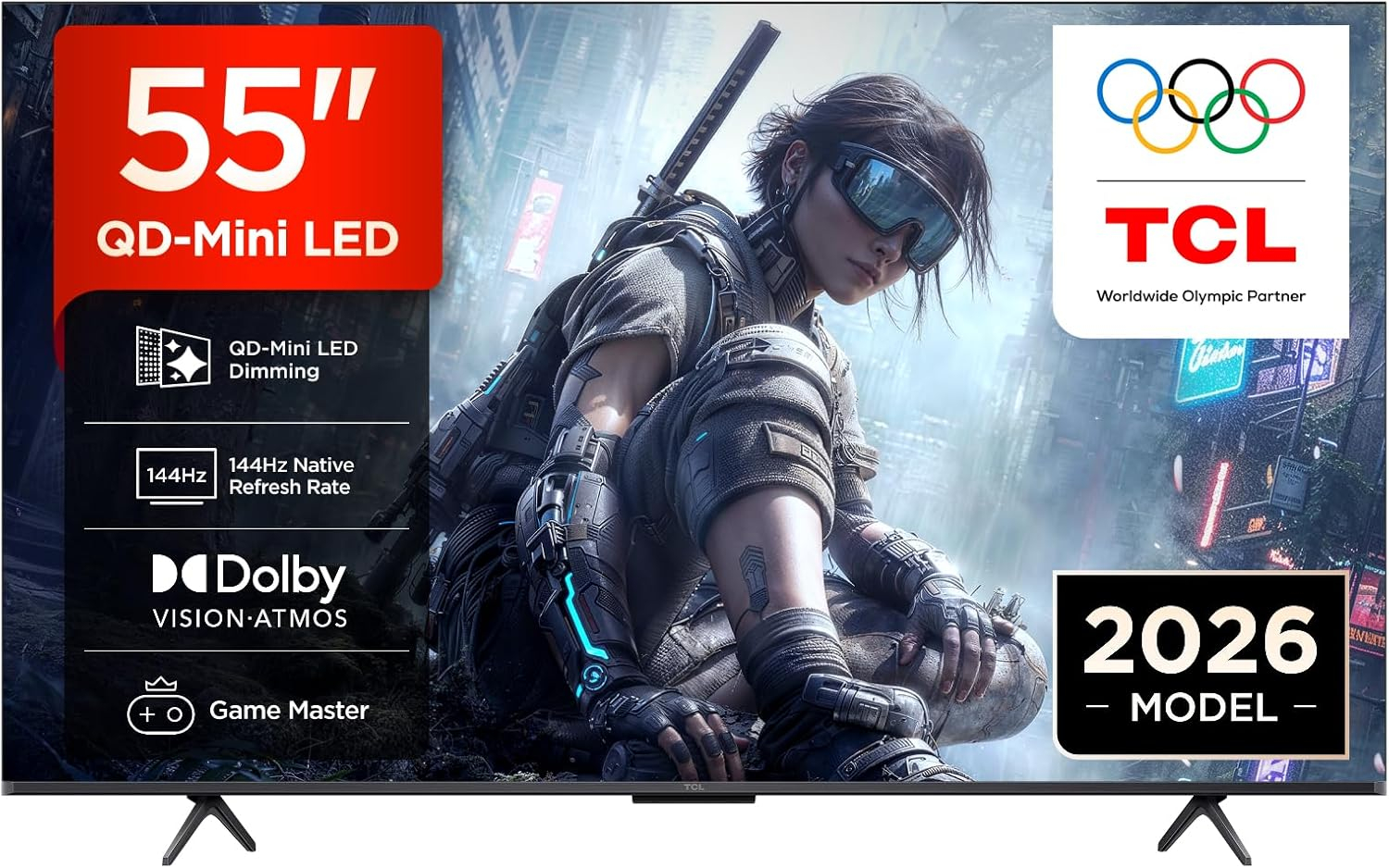TV 55" TCL 55T8D QLED - QD-Mini LED Dimming, 4K, HDR, Smart Google TV, Dolby Vision, HDR10+ & Atmos, 144 Hz VRR