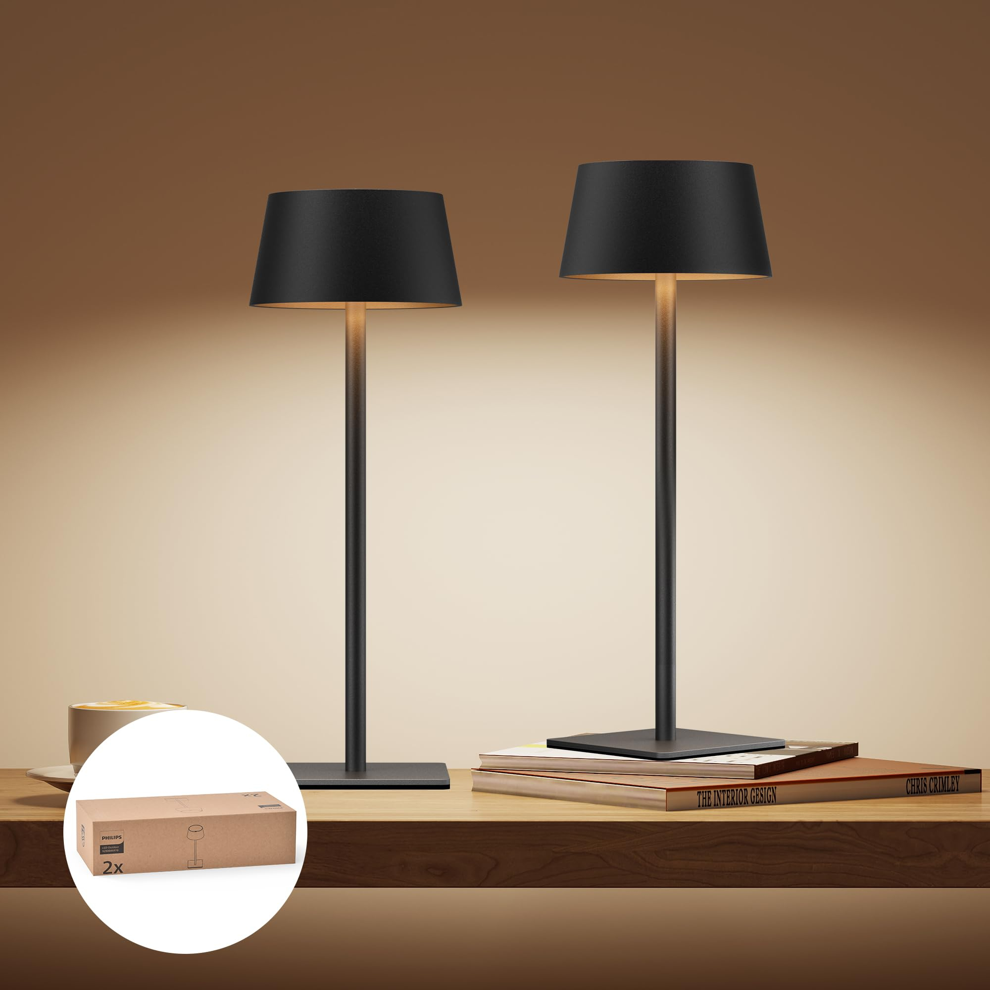 Lot de 2 Lampes de Table Solaire d'Extérieur Philips - LED, sans fil, tactile (Vendeur Tiers)