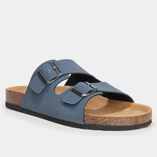 Mules à boucles La Halle - Semelle en cuir, brides ajustables, bleu, tailles 41 à 45