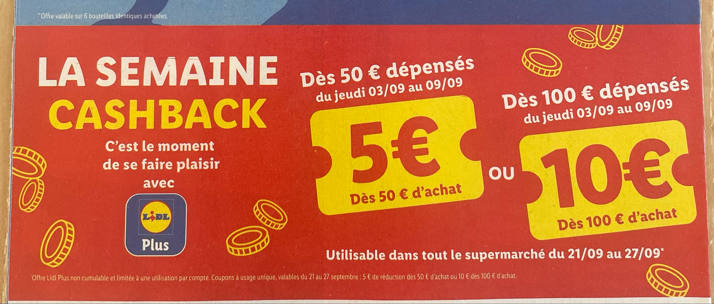 [Lidl+] Semaine cashback Lidl : 5€ dès 50€ d’achat ou 10€ dès 100€ d'achat