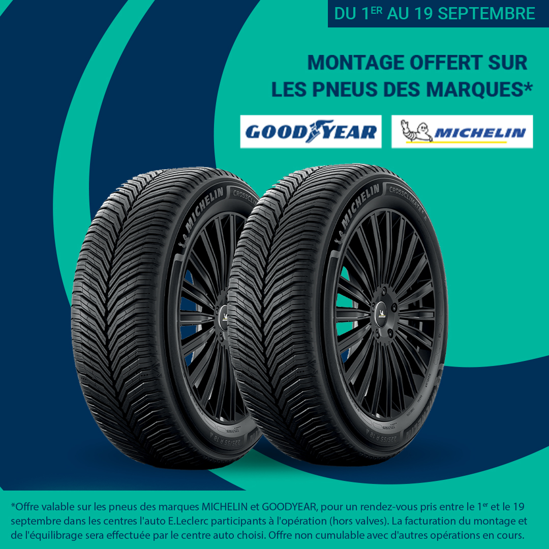 Montage et équilibrage offerts sur les pneus été et 4 saisons Michelin et Goodyear