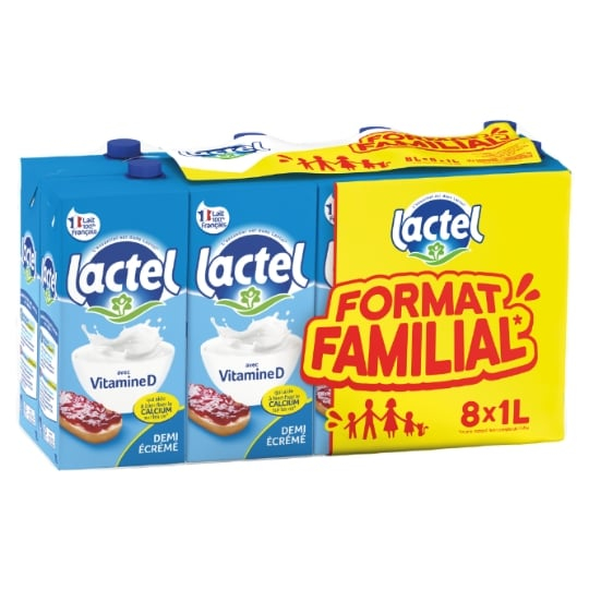 Pack de 8 Bouteilles de Lait Demi-Écrémé Lactel (0,80€ le litre) dans une sélection de Magasins