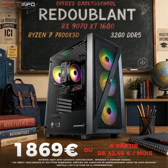 PC fixe Redoublant - Ryzen 7 7800X3D, RX 9070 XT 16 Go, 32 Go DDR5 6000 MHz (2 x 16 Go), 1 To SSD, B850M-F WiFi, 750W - 80+ Bronze