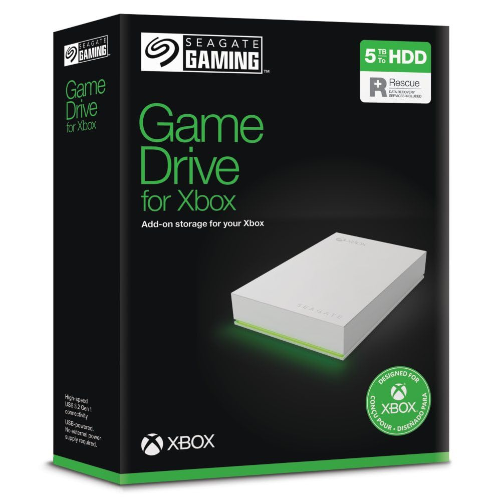 Disque dur externe portable Seagate Game Drive pour Xbox - 5 To, USB 3.2 Gen 1, noir, certifié Xbox, LED RVB