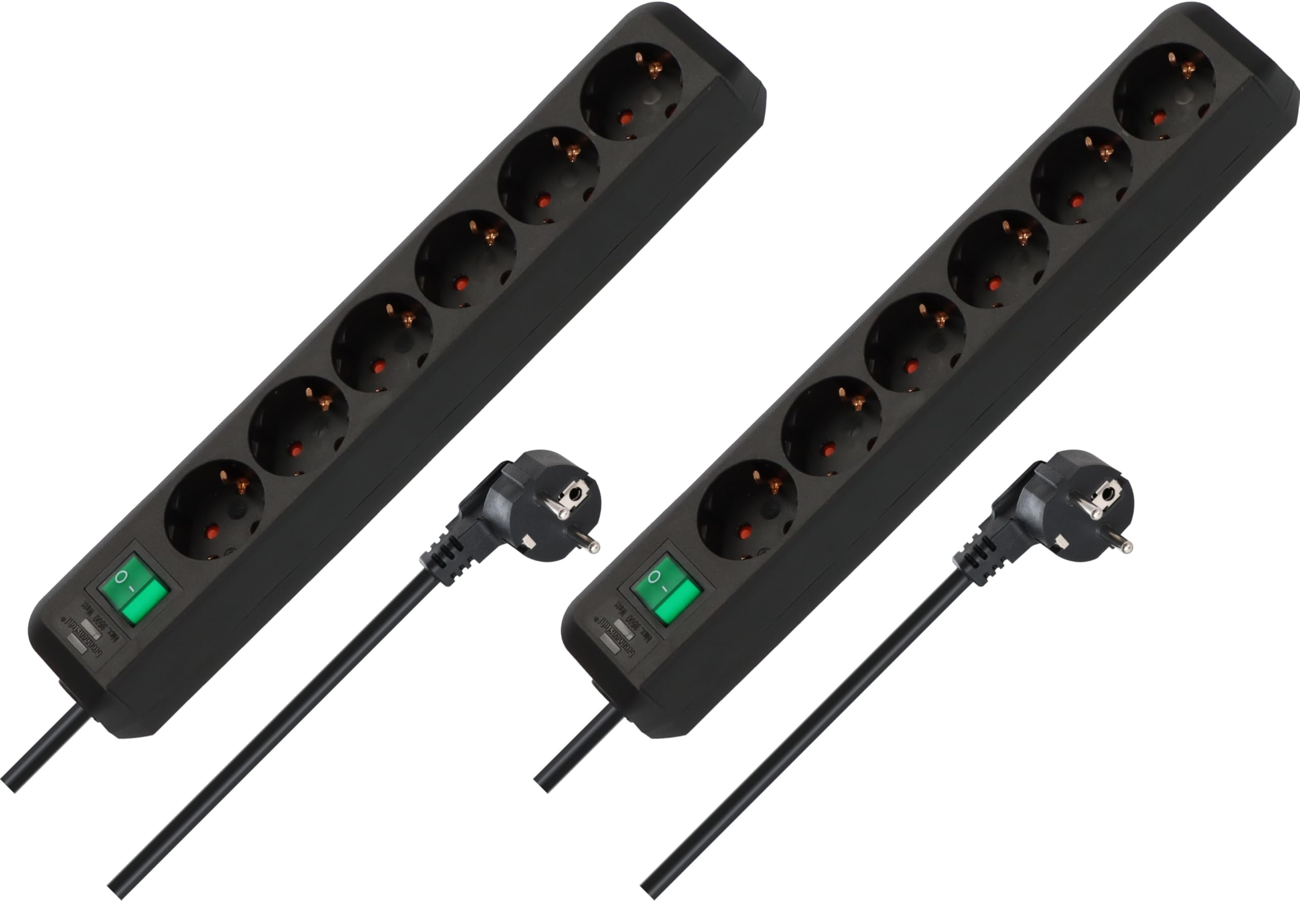 Lot de 2 multiprises de 6 Prises Brennenstuhl - avec protection de contact accrue, interrupteur et câble de 1,5 m, Noir
