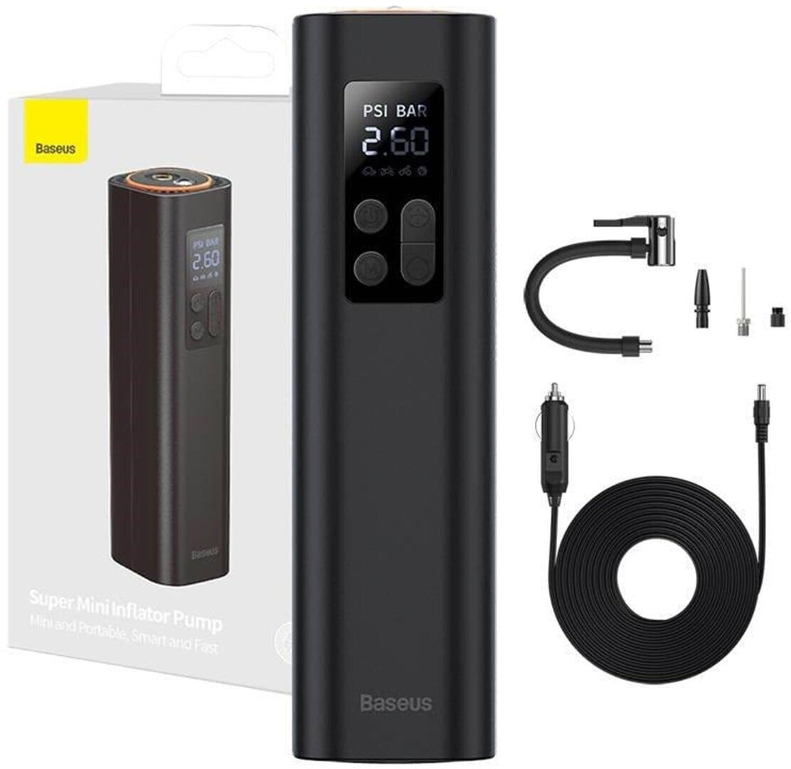 Mini compresseur d'air Baseus - Super Mini, Affichage LED, Pression préréglée, Lampe LED, 12V