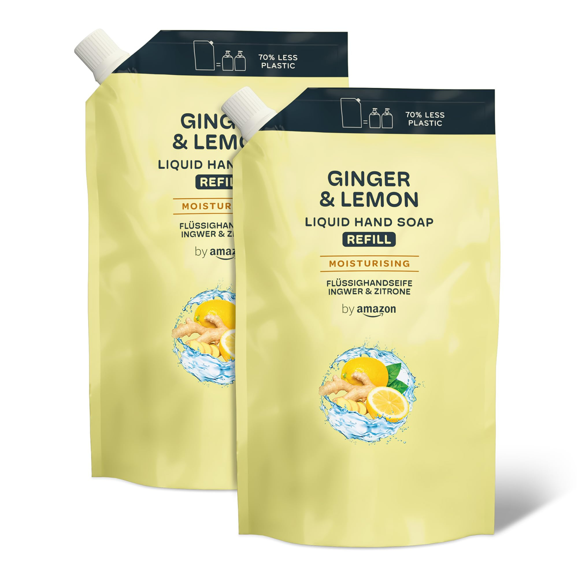 Recharge de savon pour les mains By Amazon - Gingembre et Citron, 2 x1000ml