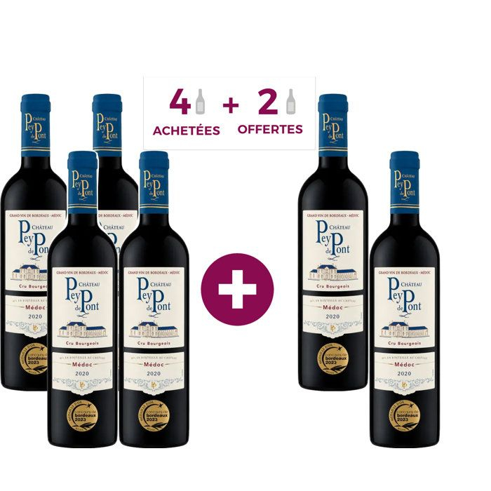 Lot de 6 bouteilles de Château Pey de Pont 2020 Médoc Cru Bourgeois
