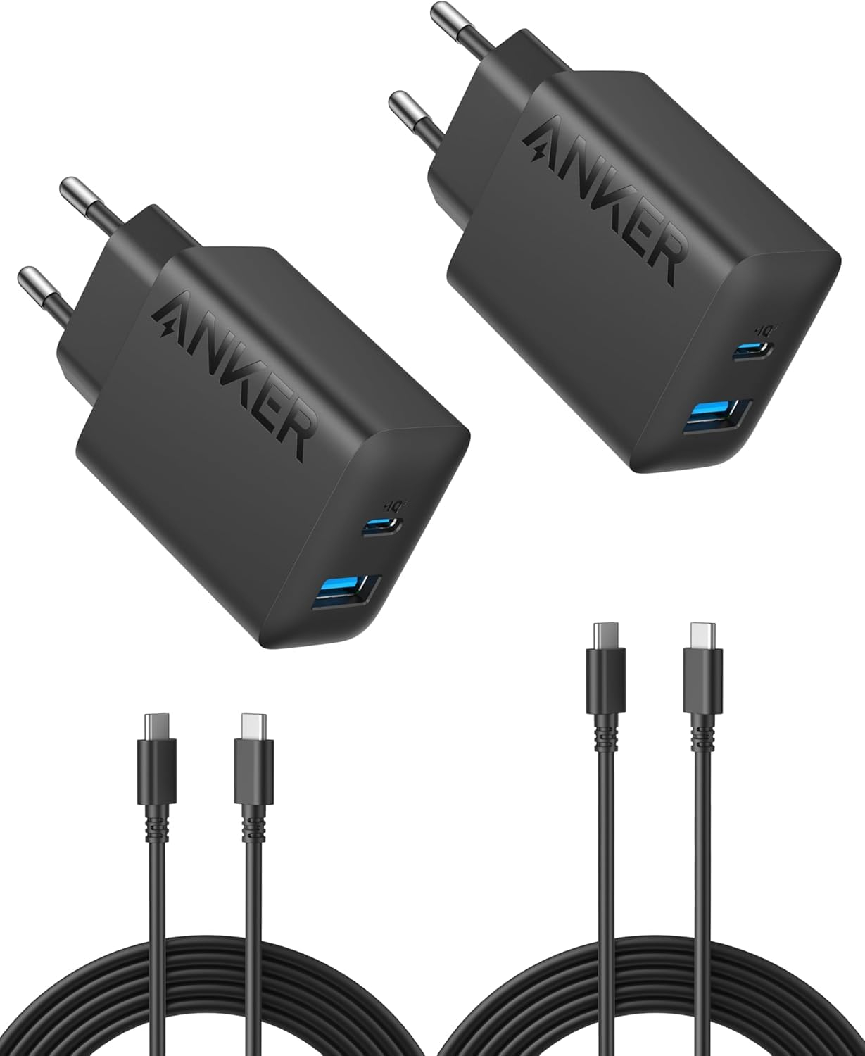 Lot de 2 Chargeurs Rapide Anker (USB C 20 W) avec 2 Câbles USB C de 150 cm Inclus (vendeur tiers)