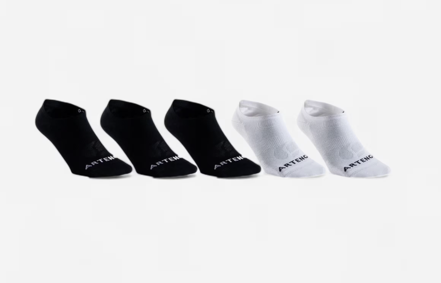Lot de 5 Paires de Chaussettes Basses de Sport Decathlon RS 160 - Noir et Blanche, Tailles du 35/38 au 43/46