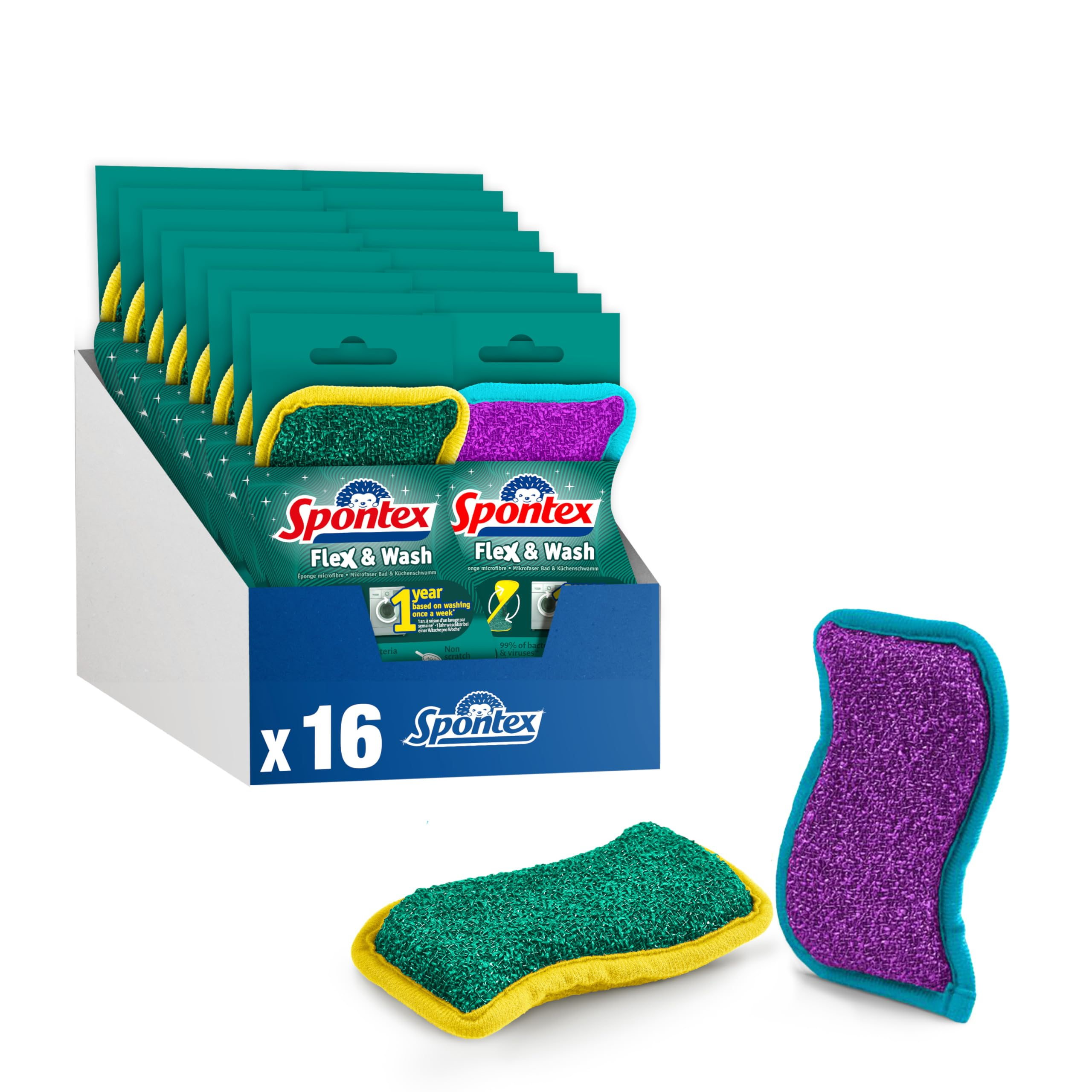 Lot de 16 Éponges en Microfibre Réutilisables Spontex Flex & Wash (via prévoyez et sécurisé)