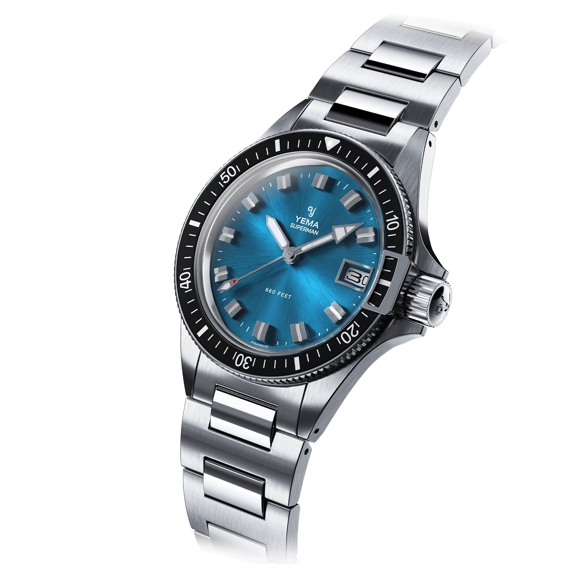 Montre Yema Superman Heritage quartz - Cadran bleu, bracelet acier, 39 mm