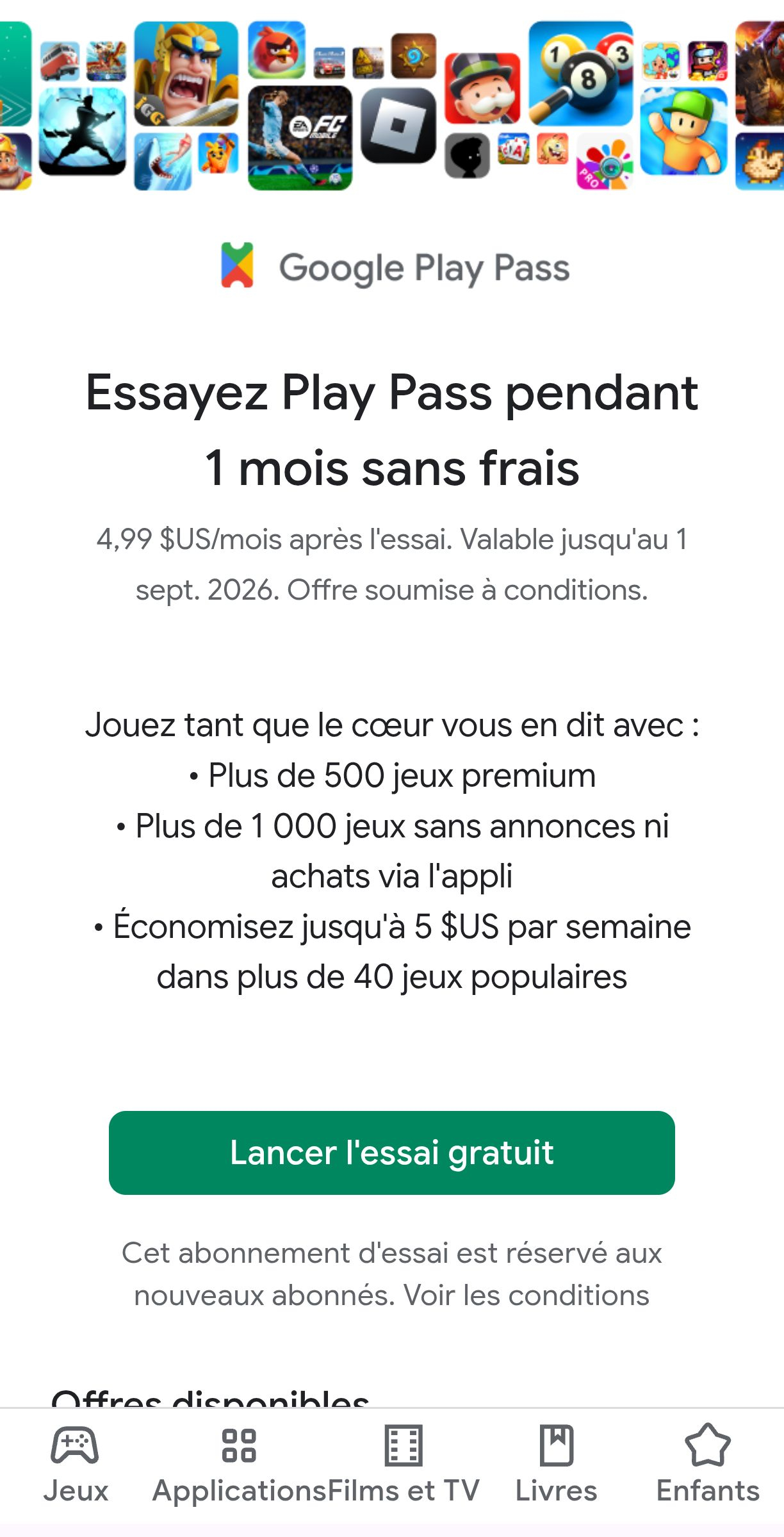 [Nouveaux clients] Google play pass 1 mois offert (Sans engagement)