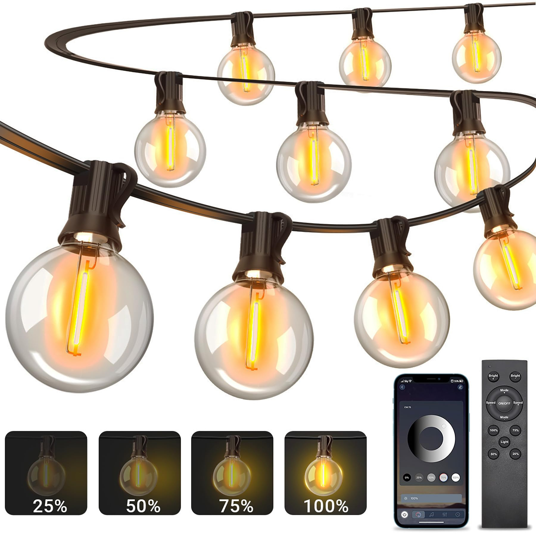 Guirlande Lumineuse LED Extérieure 30 m avec App et Télécommande, G40, IP44 Arkochic - (via remise au panier - Vendeur tiers)