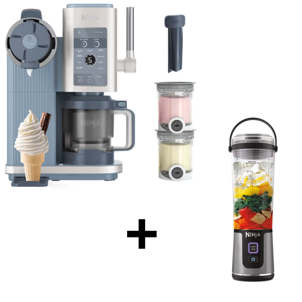 Machine à Glace Ninja CREAMi Scoop & Swirl NC702EU + Blender sans fil portable sans fil Ninja Blast 530 ml (coloris au choix)
