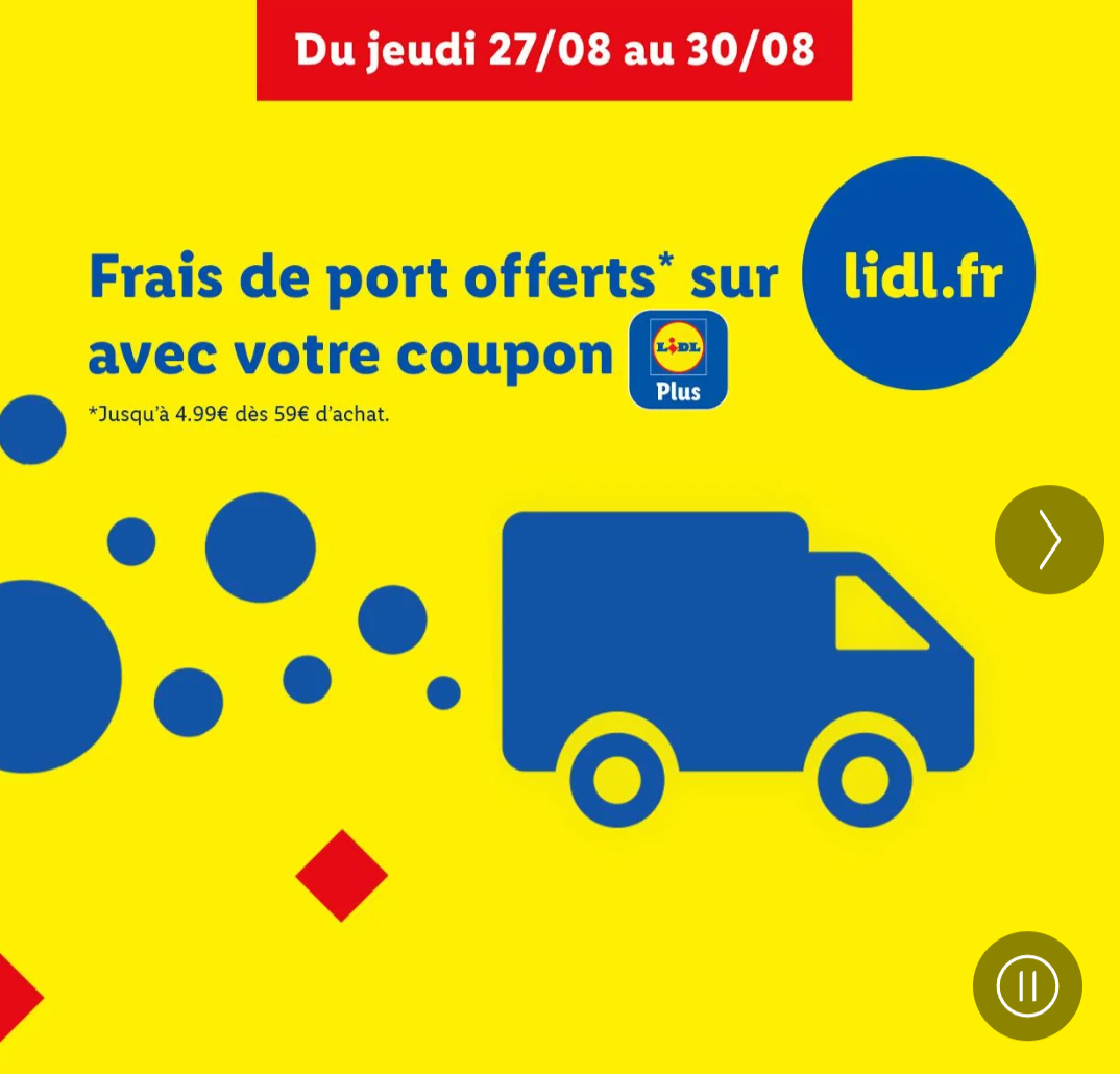 [Lidl+] Frais de Port offerts dès 59€ d'achat (Maximum 4.99€)