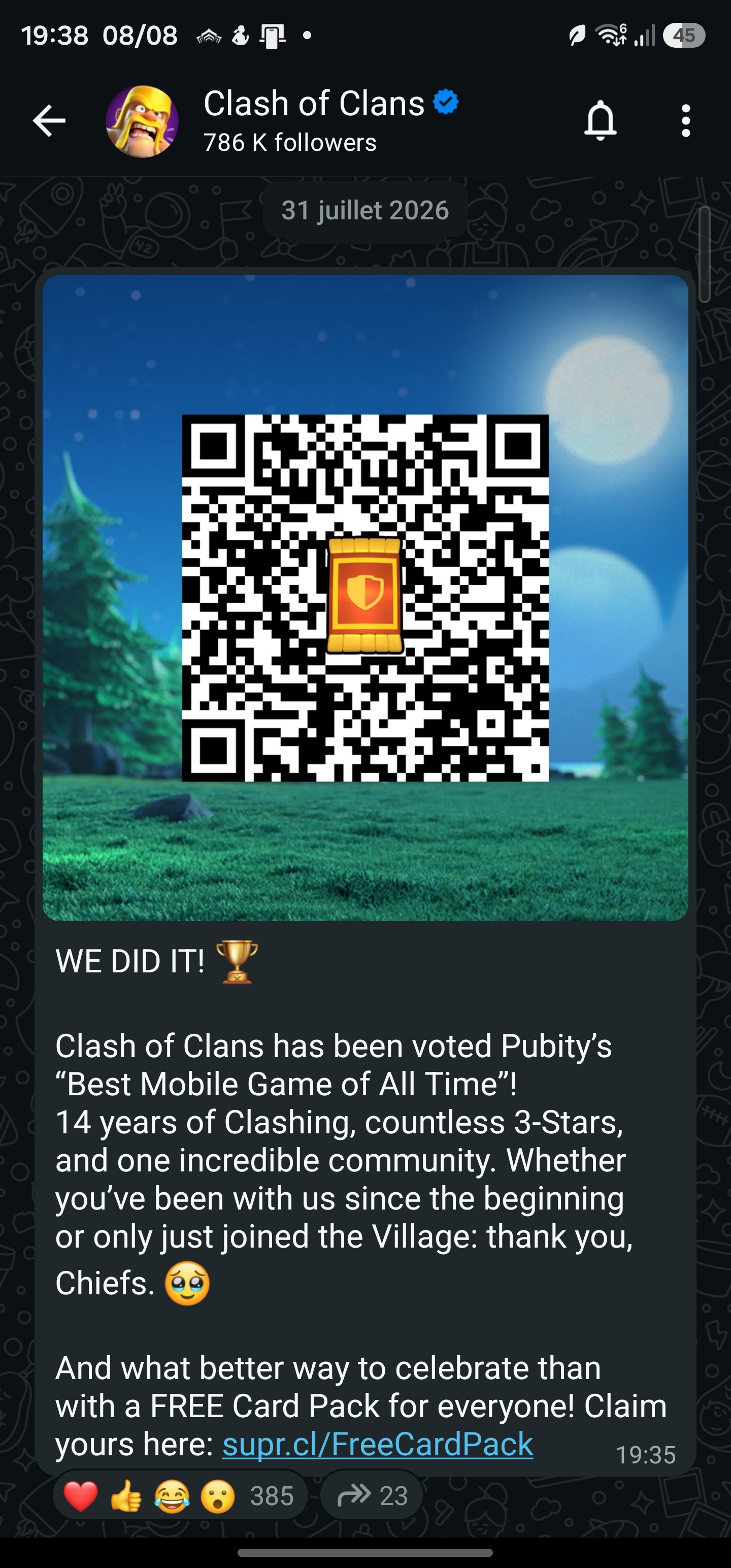 Paquet de carte offert sur Clash of Clans (Dématérialisé)