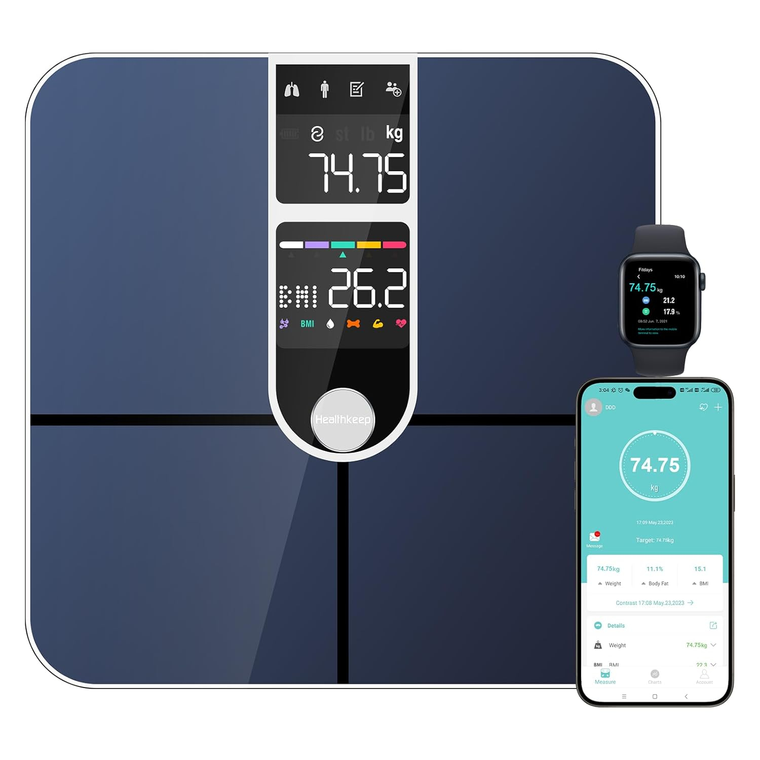 Pèse Personne Healthkeep - Balance Connectée Bluetooth, avec 2 Écrans VA, Technologie de Revêtement ITO (Vendeur Tiers)