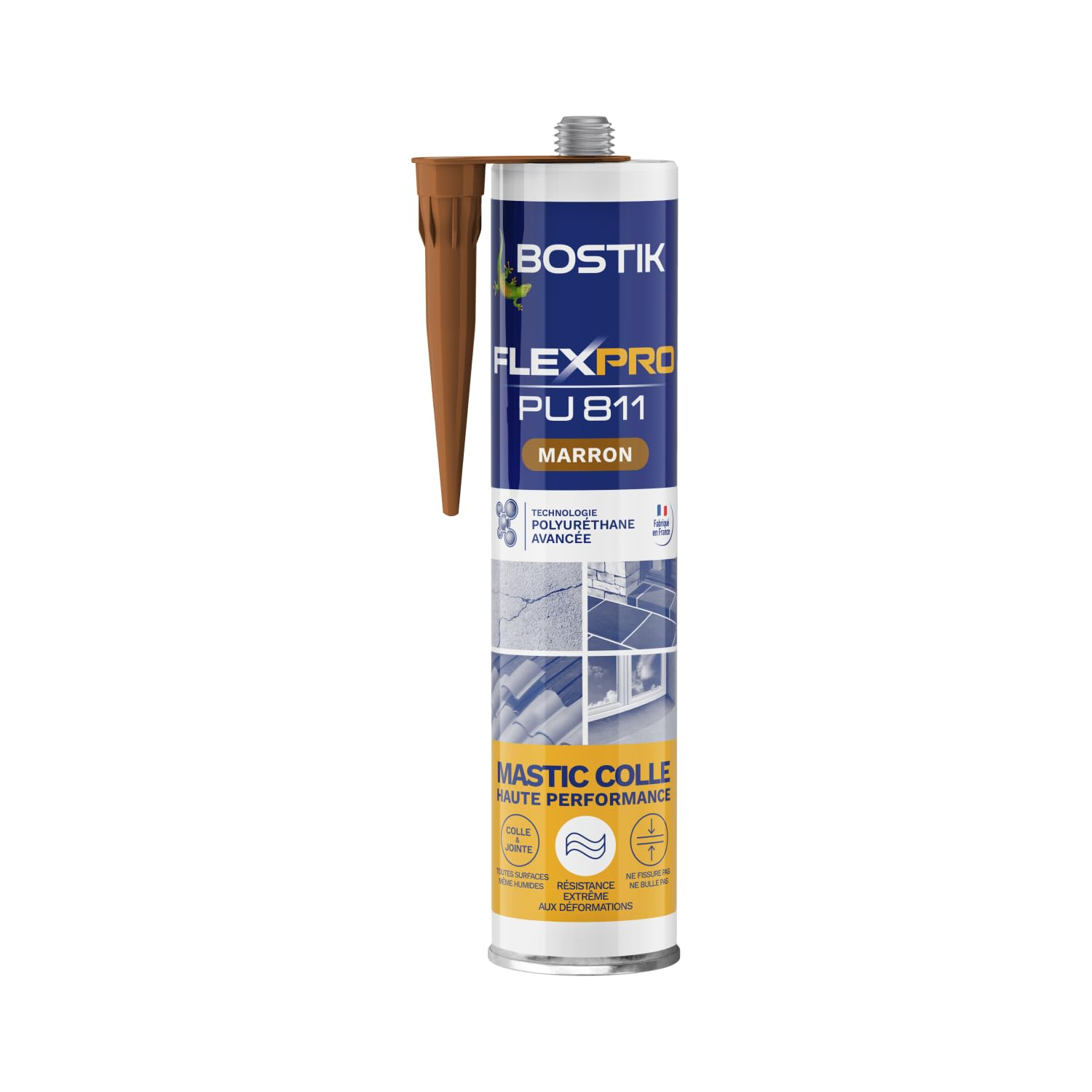 Mastic Colle et Joint Bostik Flexpro PU 811 Marron ou blanc ou gris ou noir - 300 ml, Multi Usages, Intérieur/Extérieur et Milieux Humides