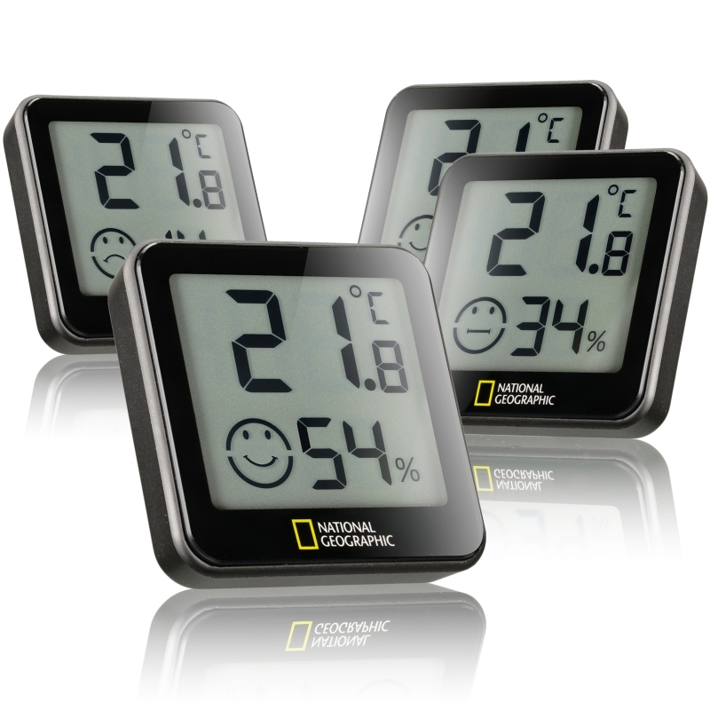 Lot de 4 Thermo-/Hygromètre Tempy National Geographic, batteries incluses