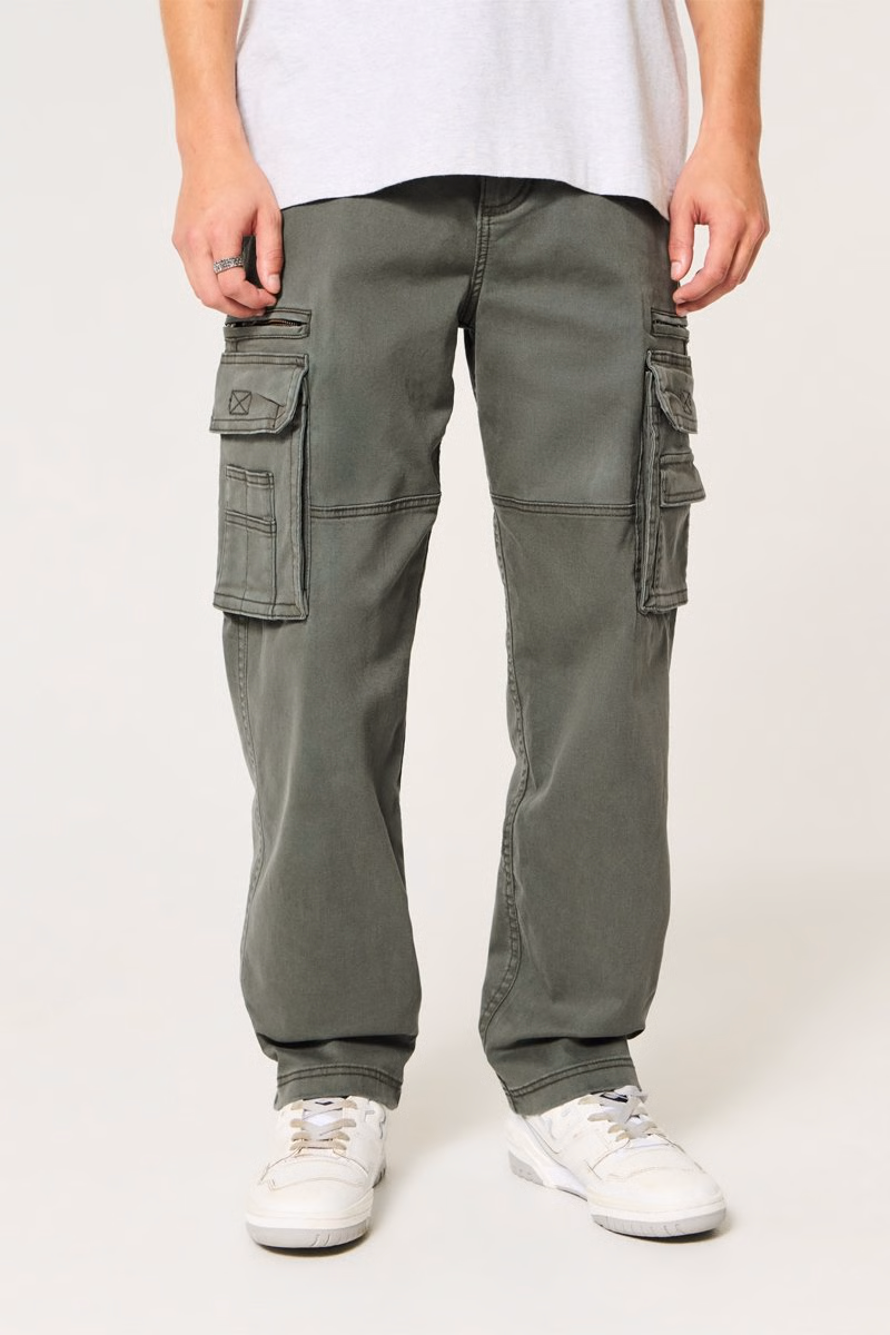 Pantalon cargo vert olive Hollister - Tailles 28 et 29