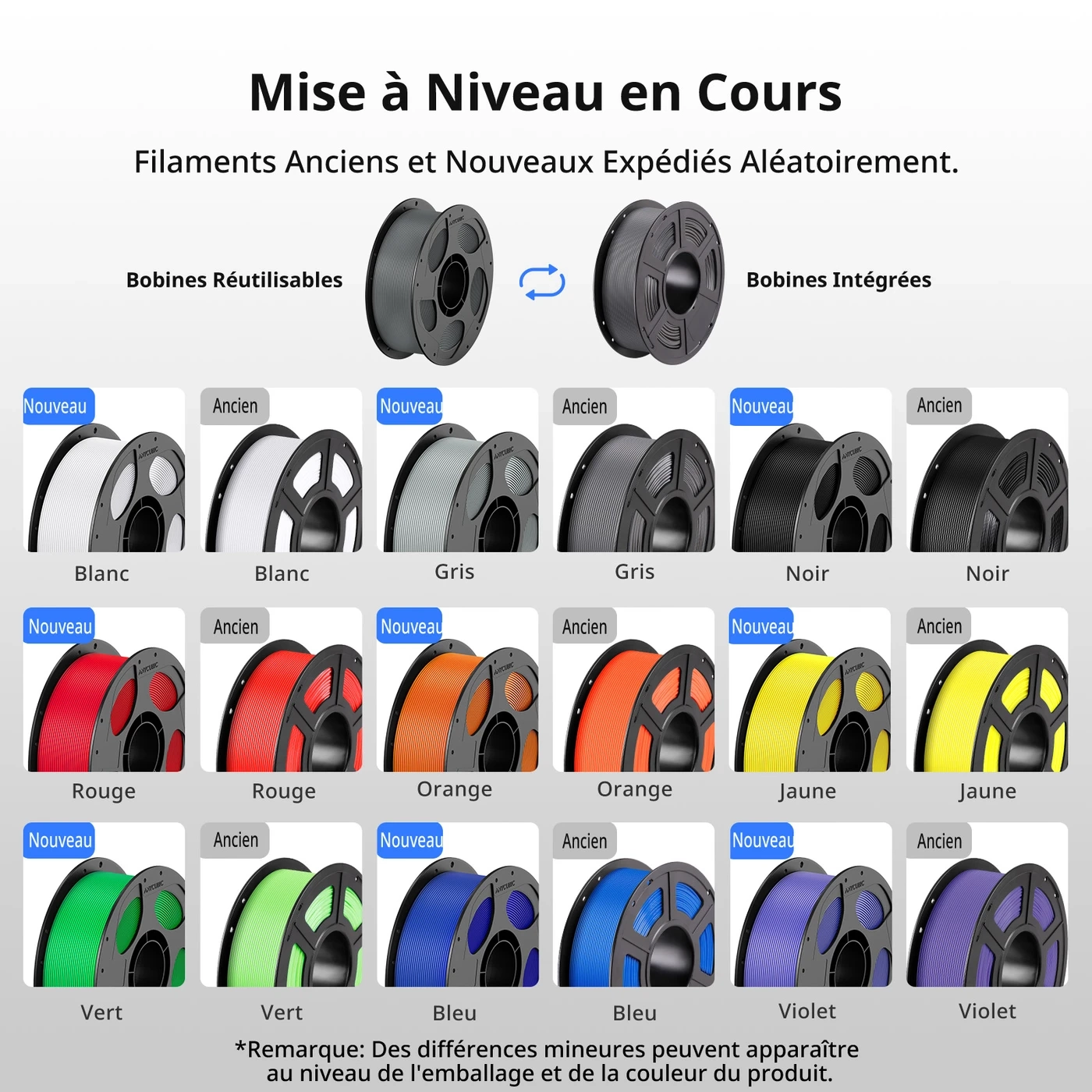 Bobines PETG/PLA anycubic pour imprimante 3D - 1kg, plusieurs couleurs disponibles