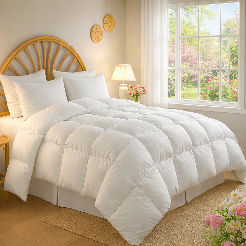 Couette Sampur 220x240 - 100% plumes canard, tempérée en plume naturelle 200 g/m², respirante, Collection Luxe