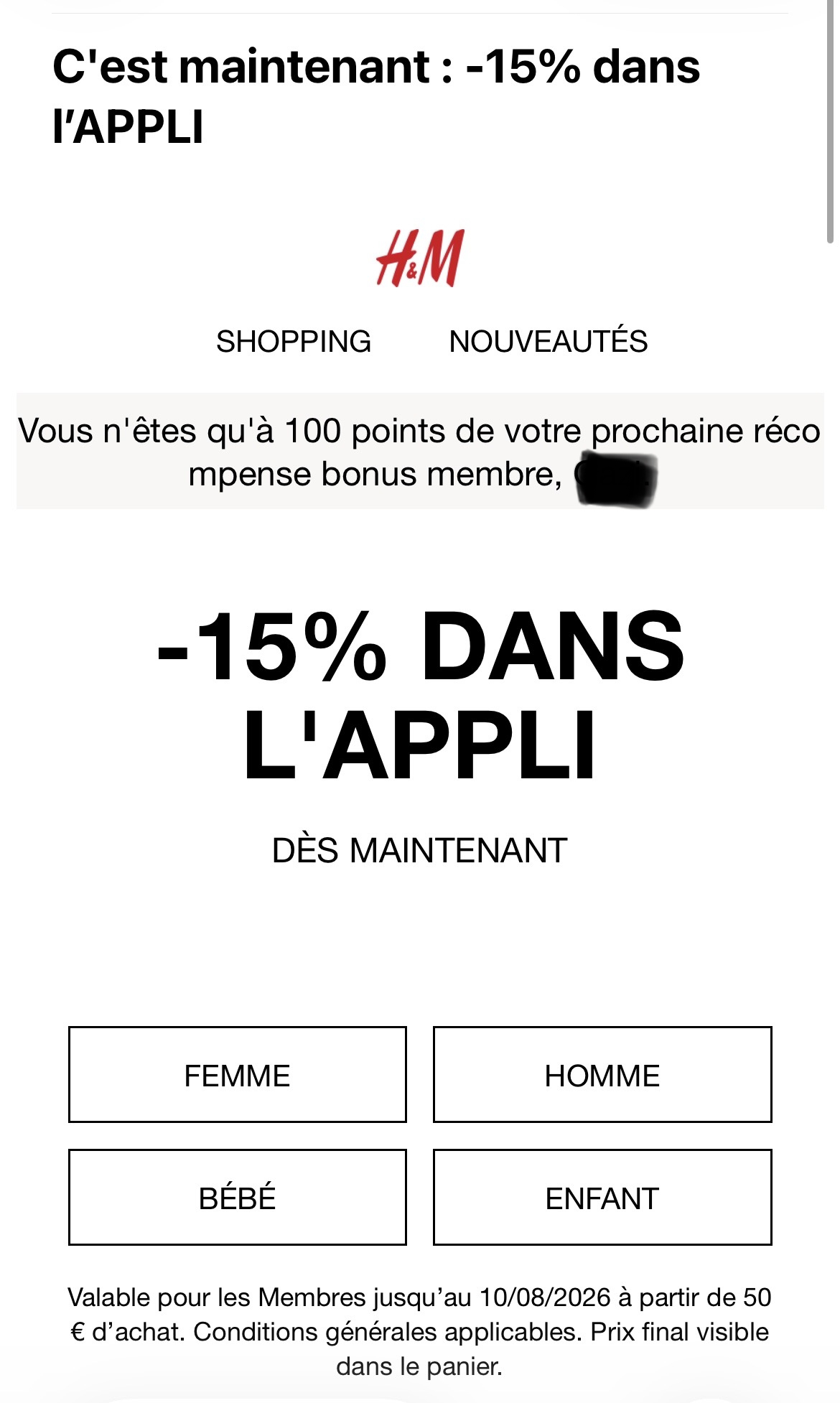[Membres] 15 % de réduction dès 50 € d'achats (via application mobile)