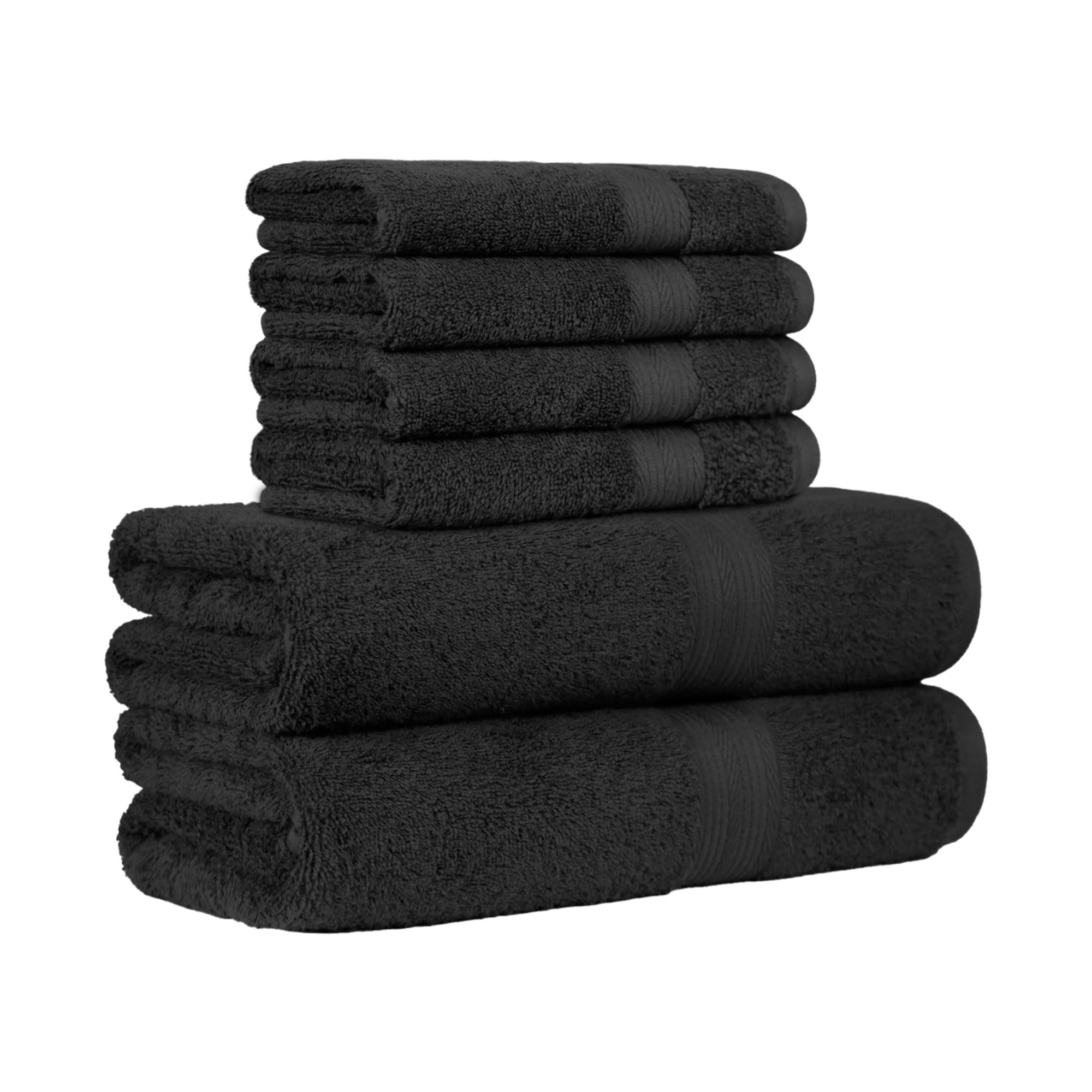 Lot de sets de bains Amazon Basics en promotion. Ex : 2 serviettes de bain et 4 serviettes à main noires