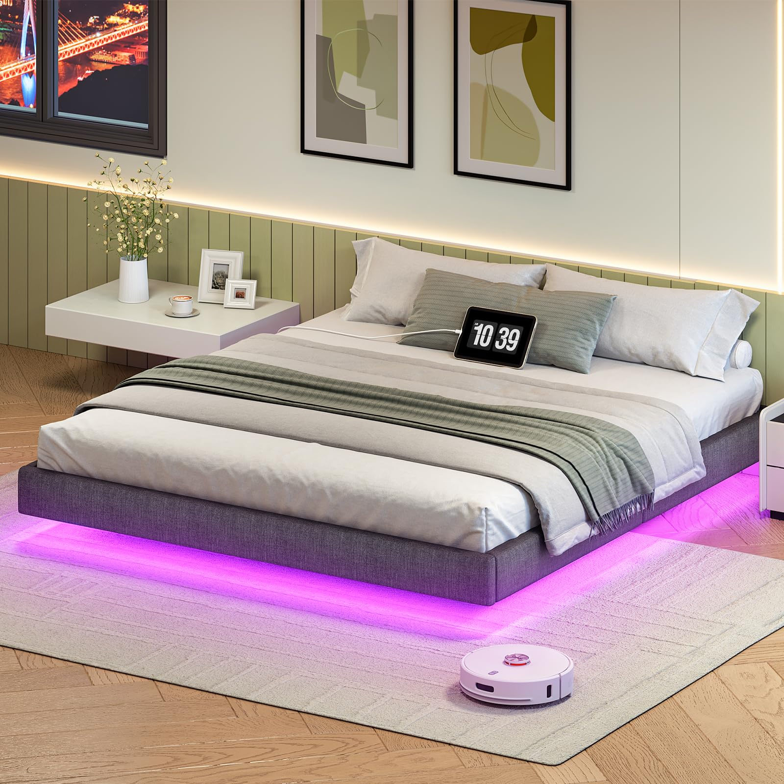 Cadre de Lit Flottant 180 x 200 cm - avec Station de Charge et éclairage LED (vendeur tiers)