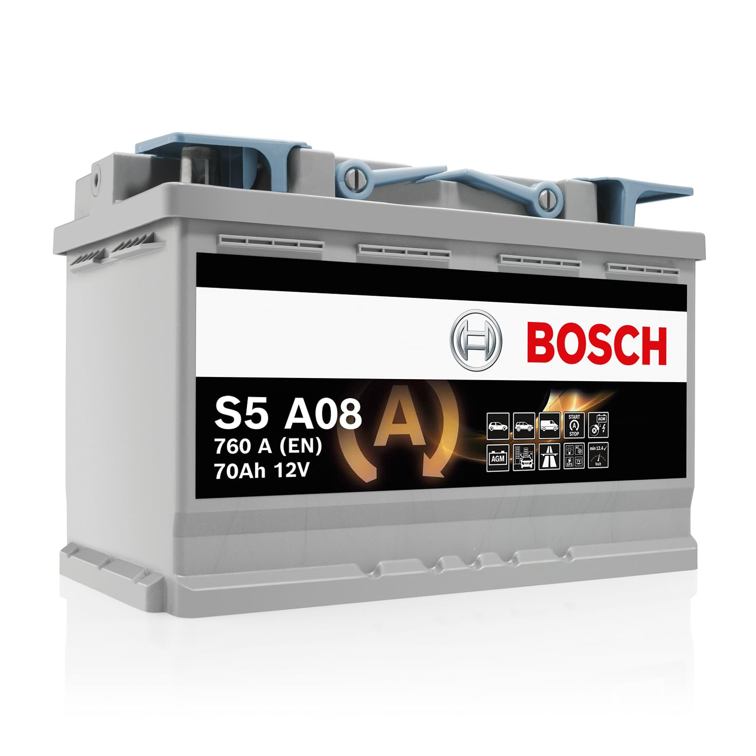 Batterie Auto Bosch S5 A08 - 70 A/h - 760 A, 12 V, AGM Plomb-acide pour Véhicules avec Système Start/Stop
