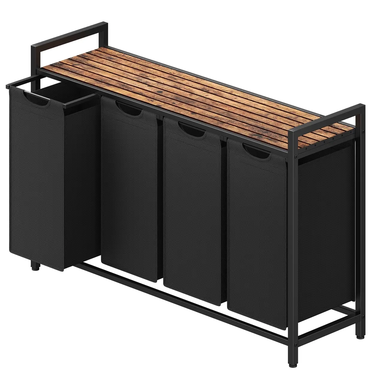 Panier à Linge Coulissant avec Sac Amovible, 160 L – Trieur de Linge à Cadre Métallique avec Étagère - 115,6 x 33 x 72,5 cm - Noir ou crème
