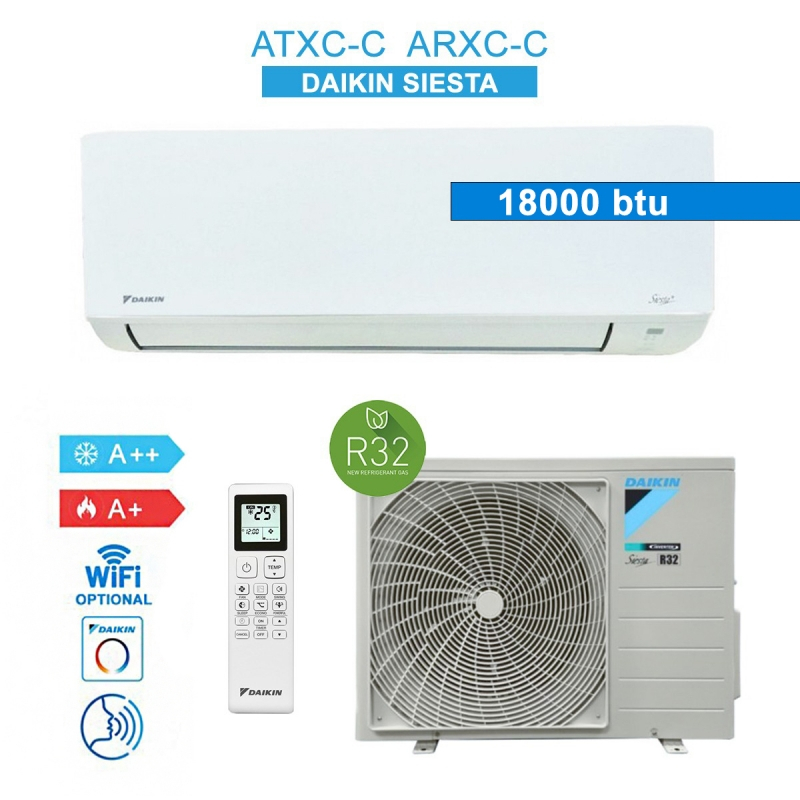 Climatiseur Daikin Siesta ATXC50C/ARXC50C - 18000 BTU, 5,1 kW, Inverter R32, A++/A+, Wi-Fi Ready