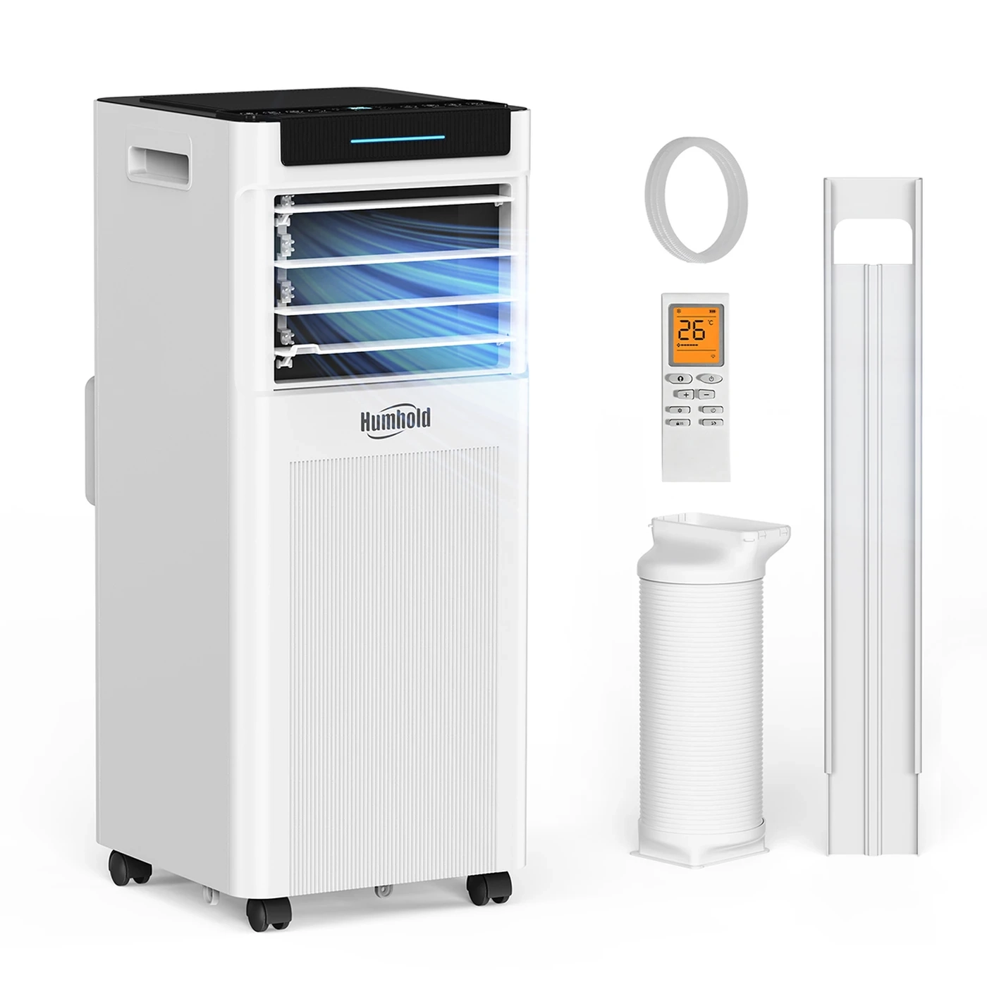 Climatiseur portable Humhold - 9000 BTU (2.6 kW), 3-en-1, Jusqu'à 30 m², 51 dB, Kit fenêtre inclus
