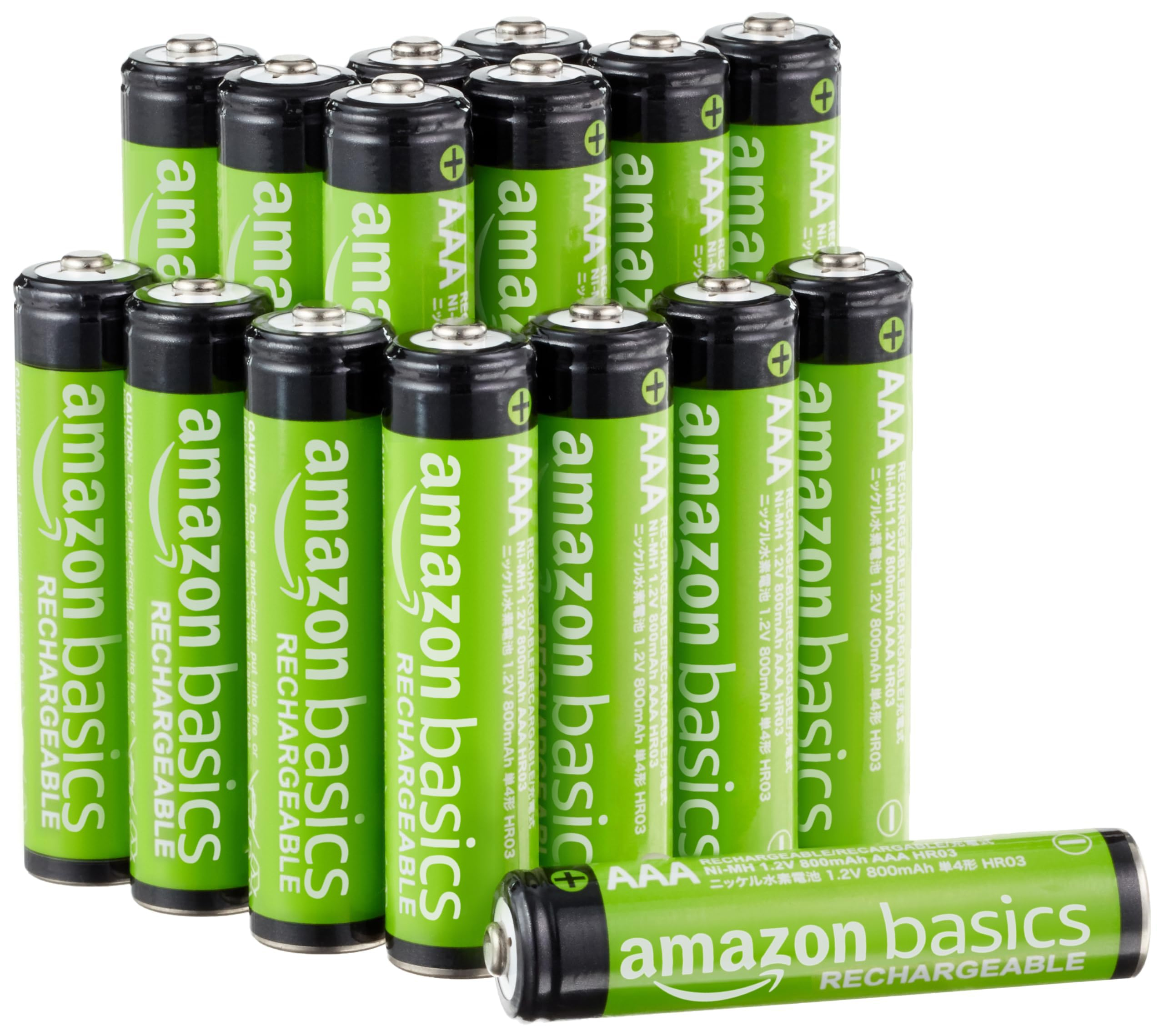 Lot de 16 piles rechargeables Amazon Basics AAA - 850 mAh, 1.2V, NiMH haute capacité