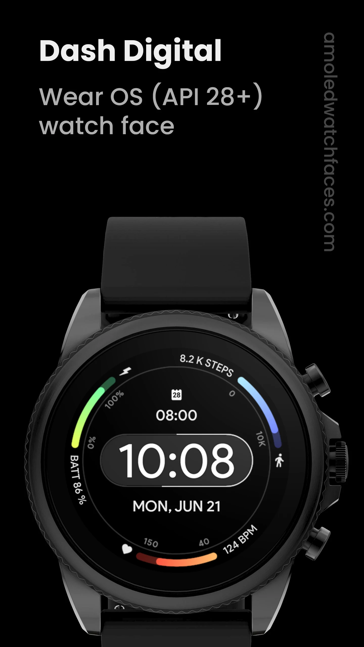 Cadran montre connectée Dash Digital Watch Face gratuit sur Android (Dématérialisé - Wear OS)