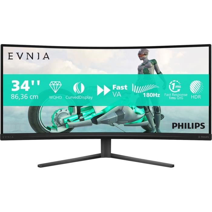 Écran PC 34" incurvé Philips Evnia 34M2C3500L WQHD - 180 Hz, 0,5ms (179,98€ pour les nouveaux clients)