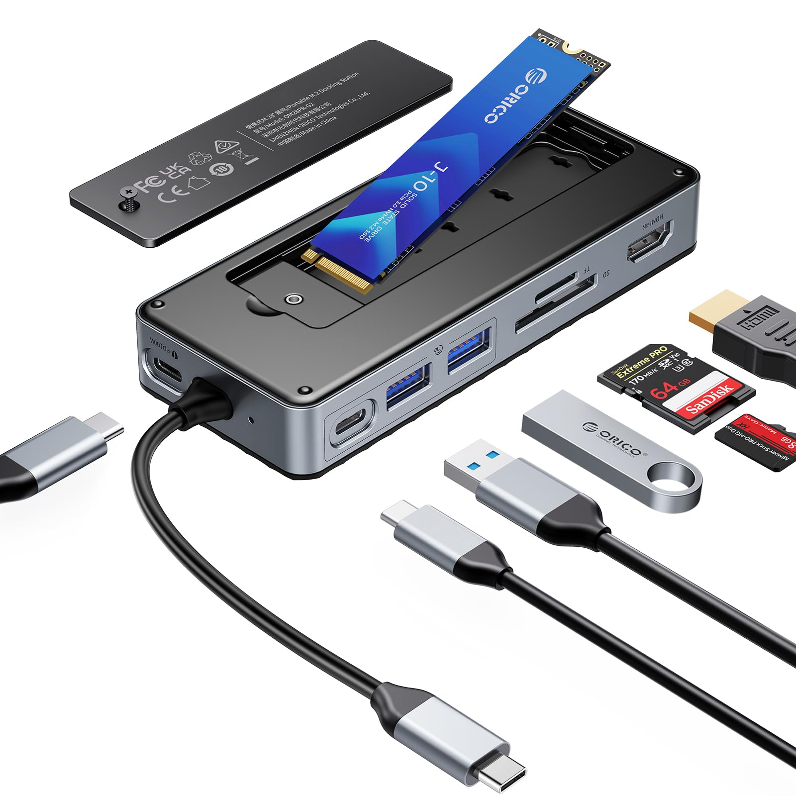 Station d'accueil Orico 8-en-1 USB C avec Boîtier SSD M.2 (Vendeur tiers - via remise panier)