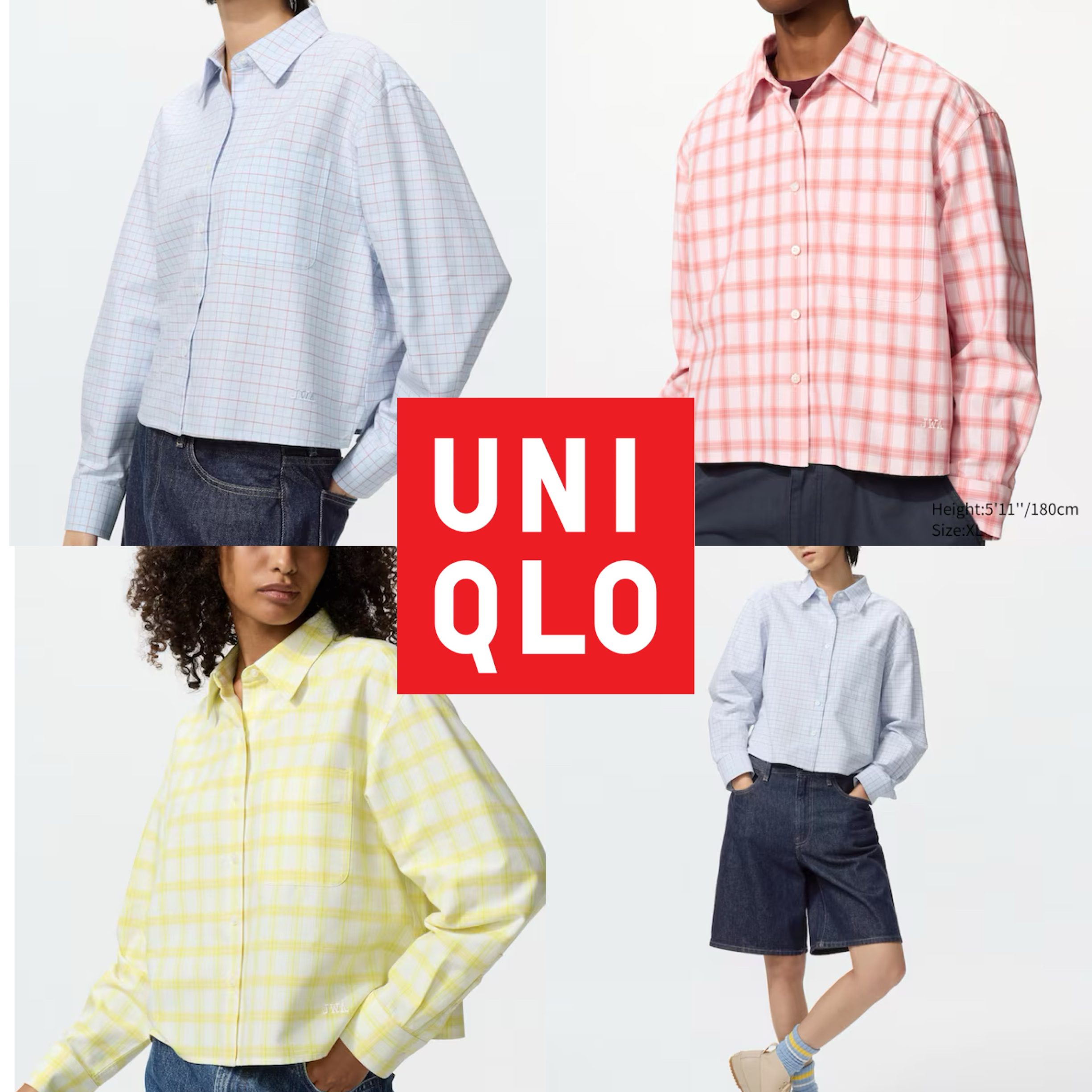 Chemise Oxford à Carreaux Uniqlo - Jaune, Rose ou Bleu, Tailles du XXS au XL