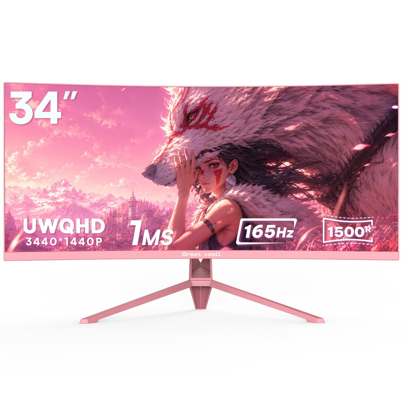 Écran PC Incurvé 34" Great voell - Rose, UWQHD 3440×1440, 1 ms, 165 hz (Vendeur Tiers)
