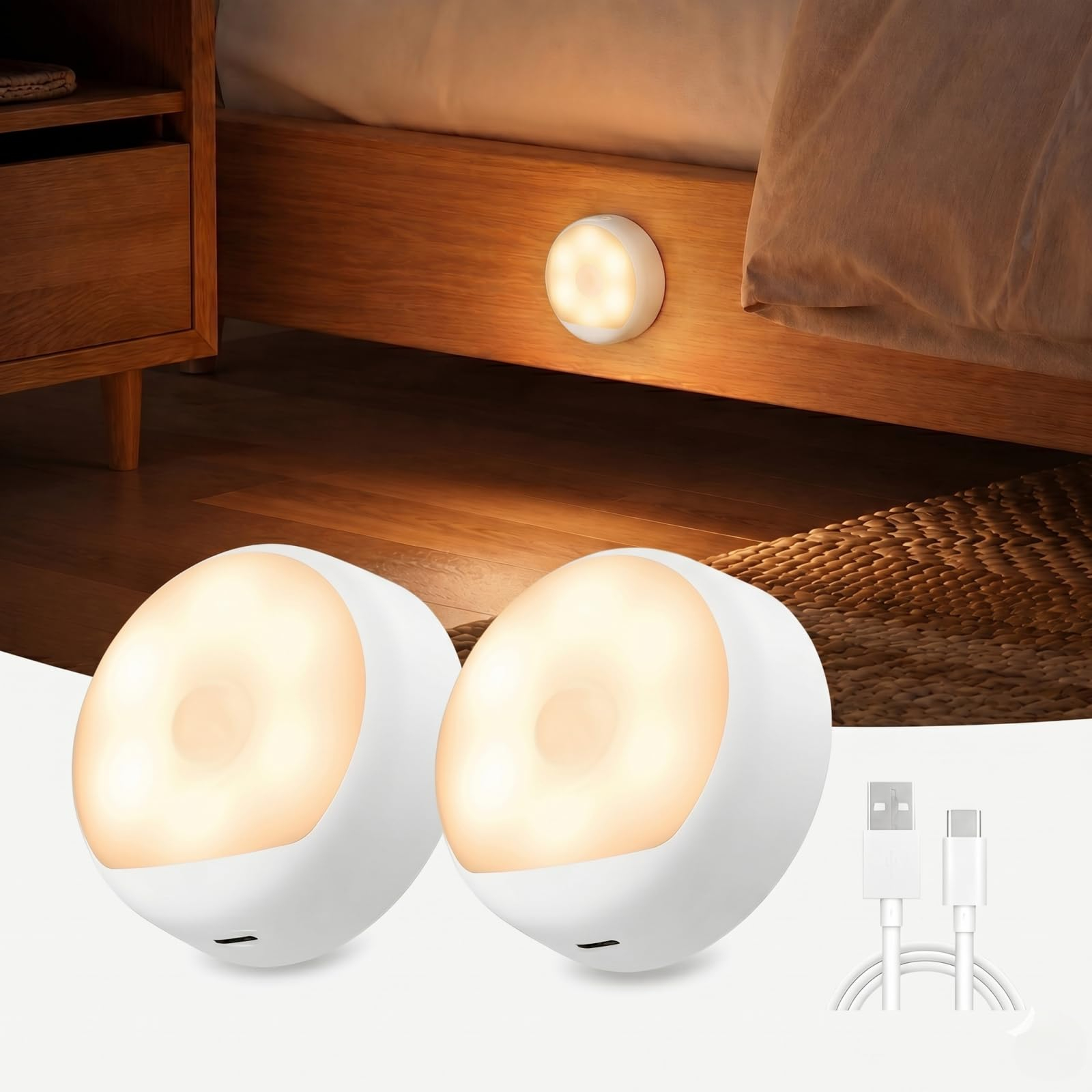 Lot de 2 veilleuses Yeelight rechargeables à détecteur de mouvement - blanc chaud, 750 mAh (Via Remise Panier - Vendeur Tiers)