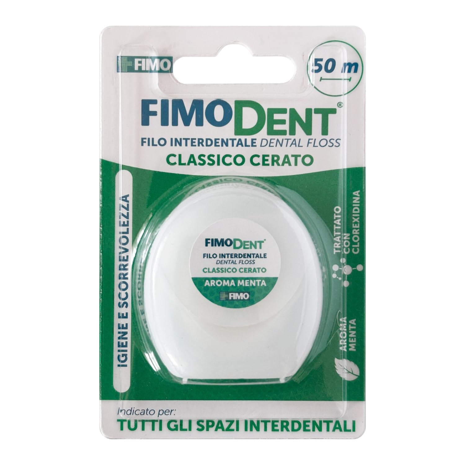 Fil dentaire Fimodent 50 m – classique ciré, idéal pour tous les espaces entre les dents