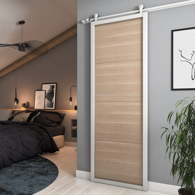 Porte Coulissante Scandi bois chêne blanc - H.204 x l.73 cm