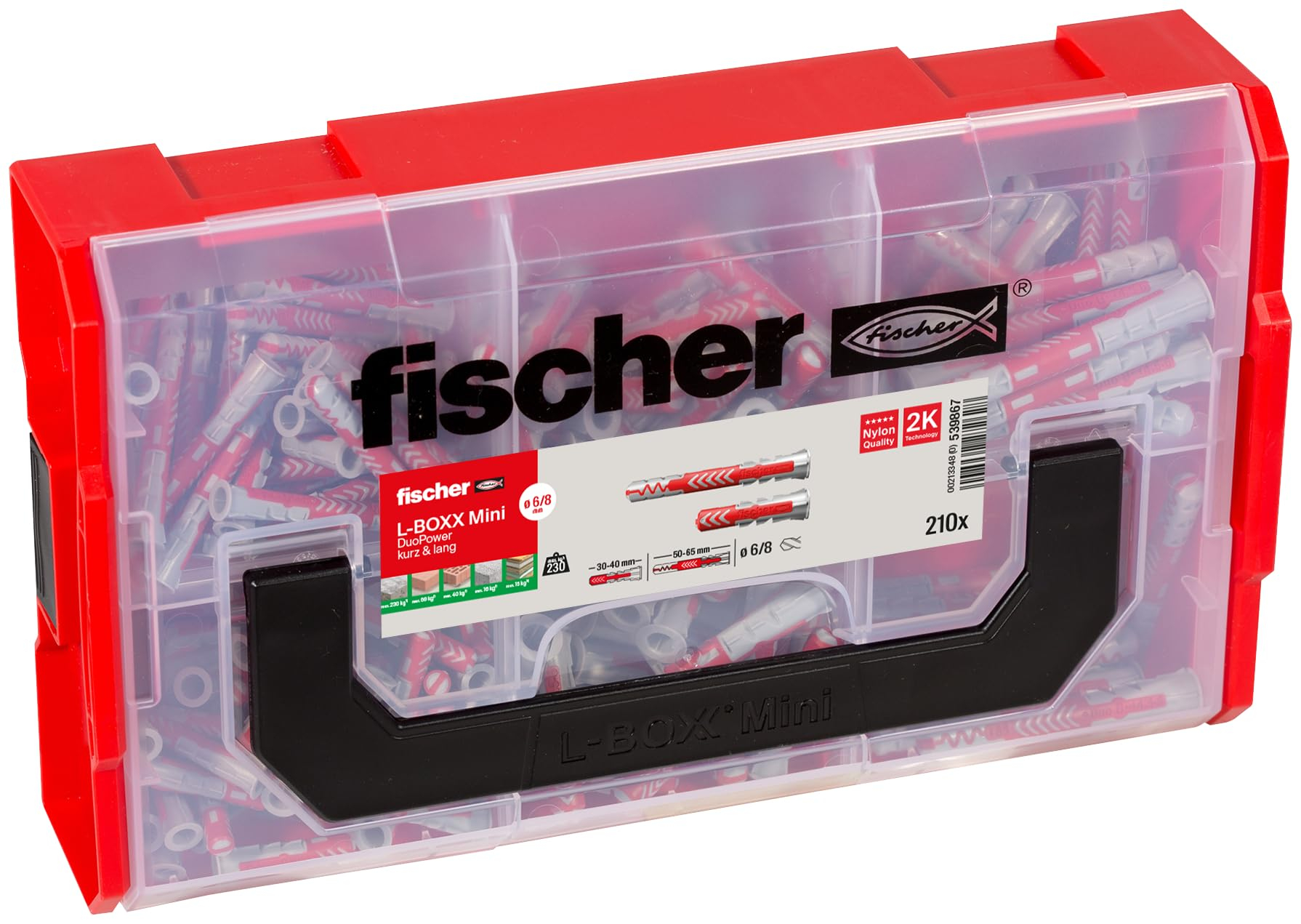 Kit d'ancrage mural Fischer Fixtainer 539867 - 6mm x 30mm, 6mm x 50mm, 8mm x 40mm, 8mm x 65mm